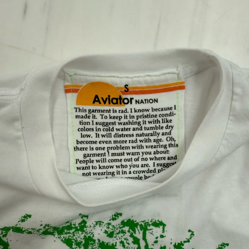 Aviator Nation NWOT White Tee with Green Graphic Small - Picture 5 of 5